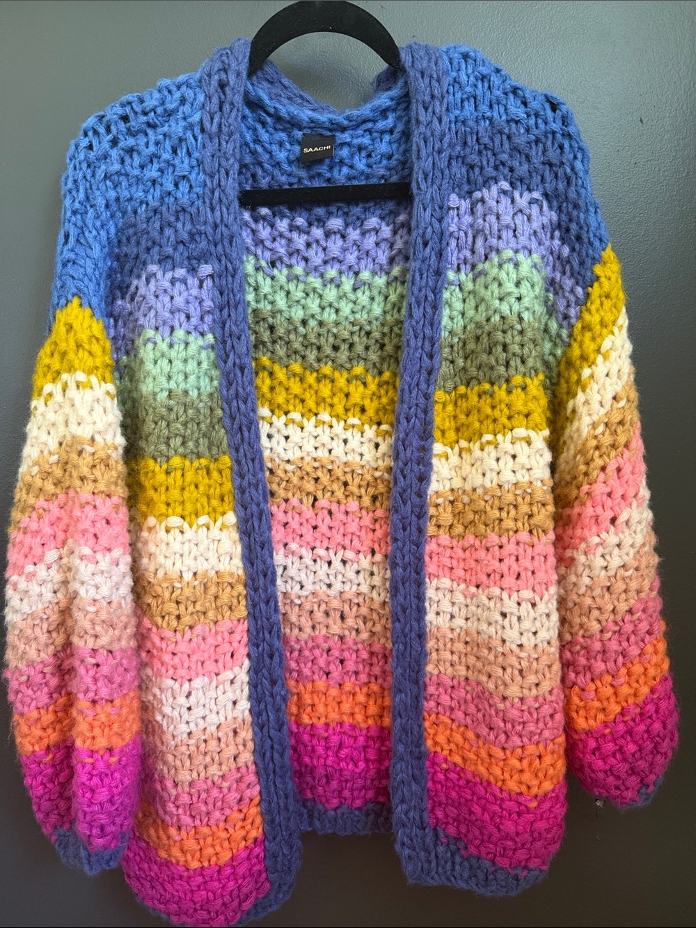SAACHI Multicolor Chunky Stripe Open Cardigan — - Picture 5 of 9